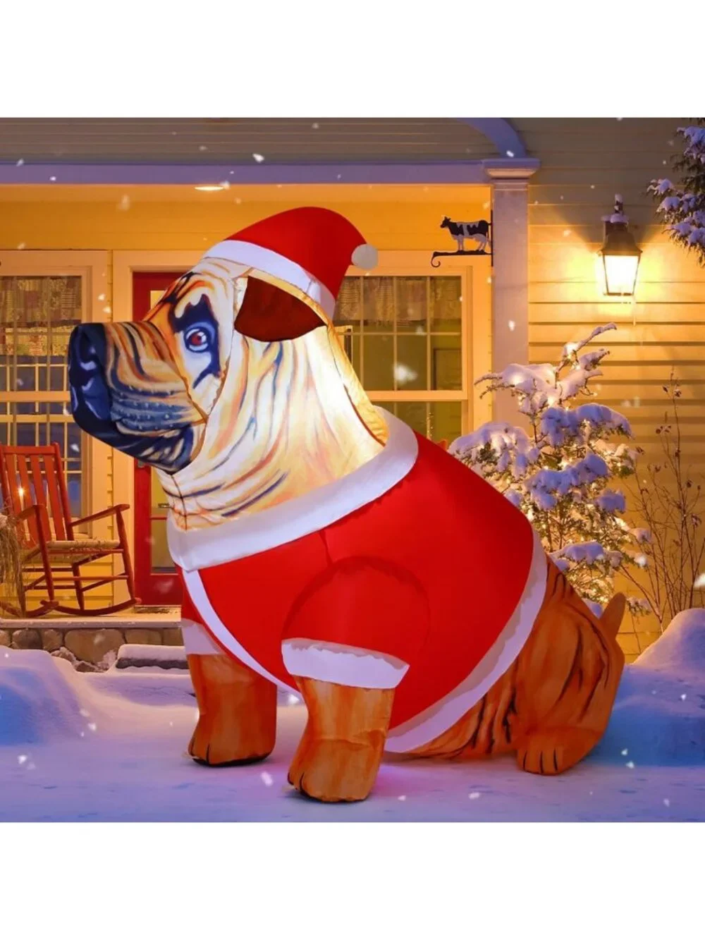4FT Tall Christmas Bulldog Inflatable with LED Lights - Outdoor Holiday Yard